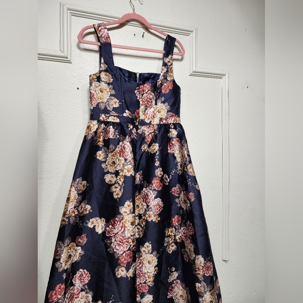 Lulus Elegant Pick Navy Blue Floral Sleeveless Bustier Maxi Dress S Wedding Prom - Picture 8 of 10